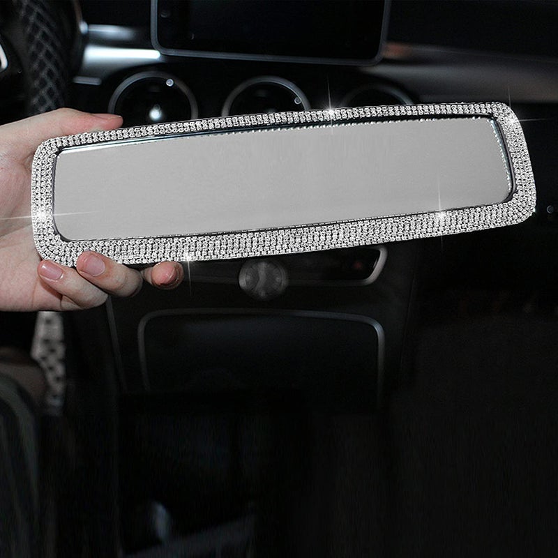WedFeir Bling Rhinestone Car Rear View Mirror  Mirror with Crystal Diamonds Rhinestones for Women Car Interior Trim. ( Sliver ) - Image 4